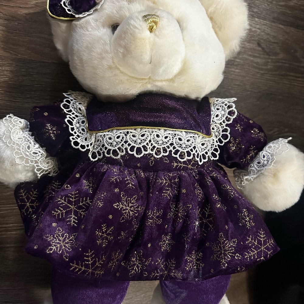 Purple and White Teddy Bear with Dress